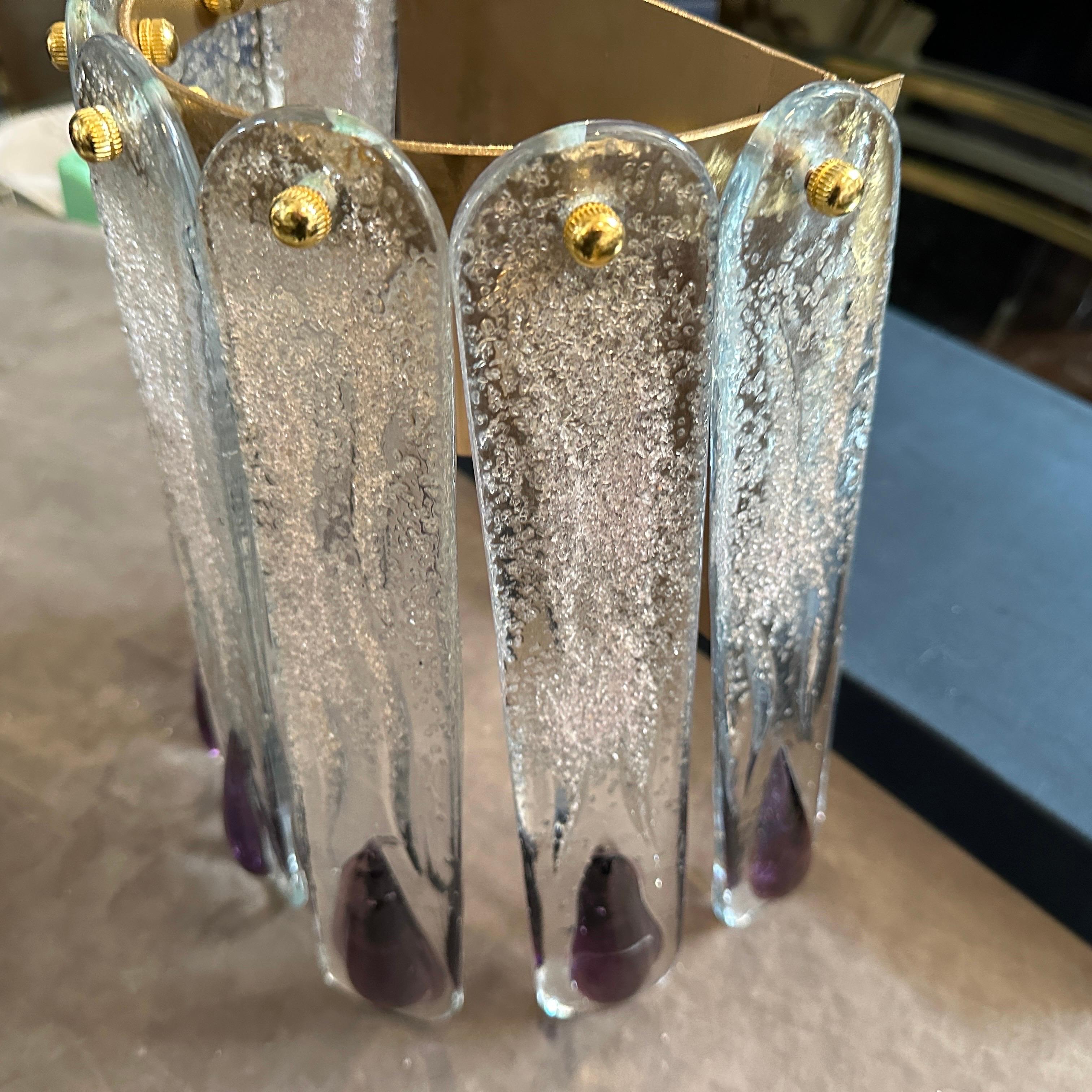 Mid-Century moderno Lampada da parete in vetro di Murano trasparente e viola della metà del secolo scorso in vendita