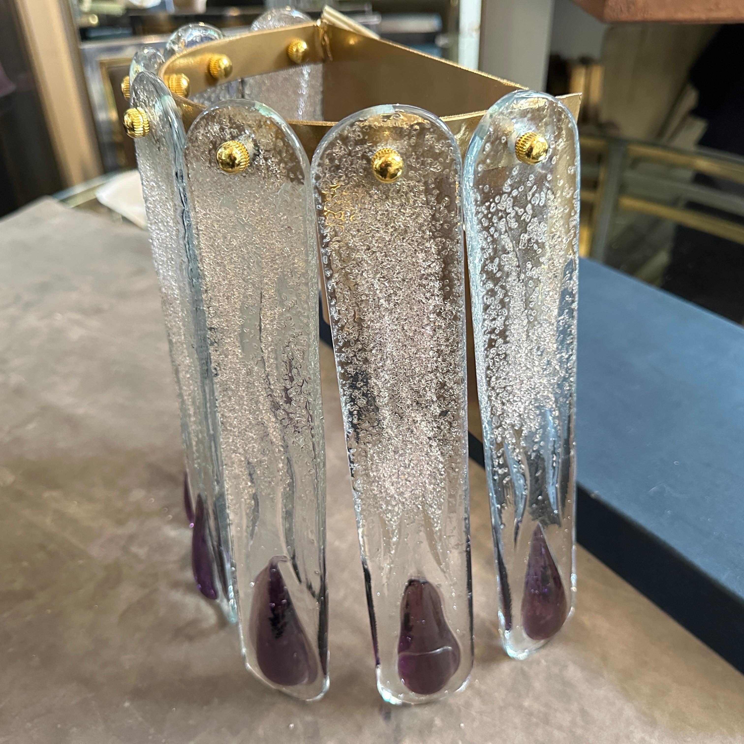 Italiano Lampada da parete in vetro di Murano trasparente e viola della metà del secolo scorso in vendita