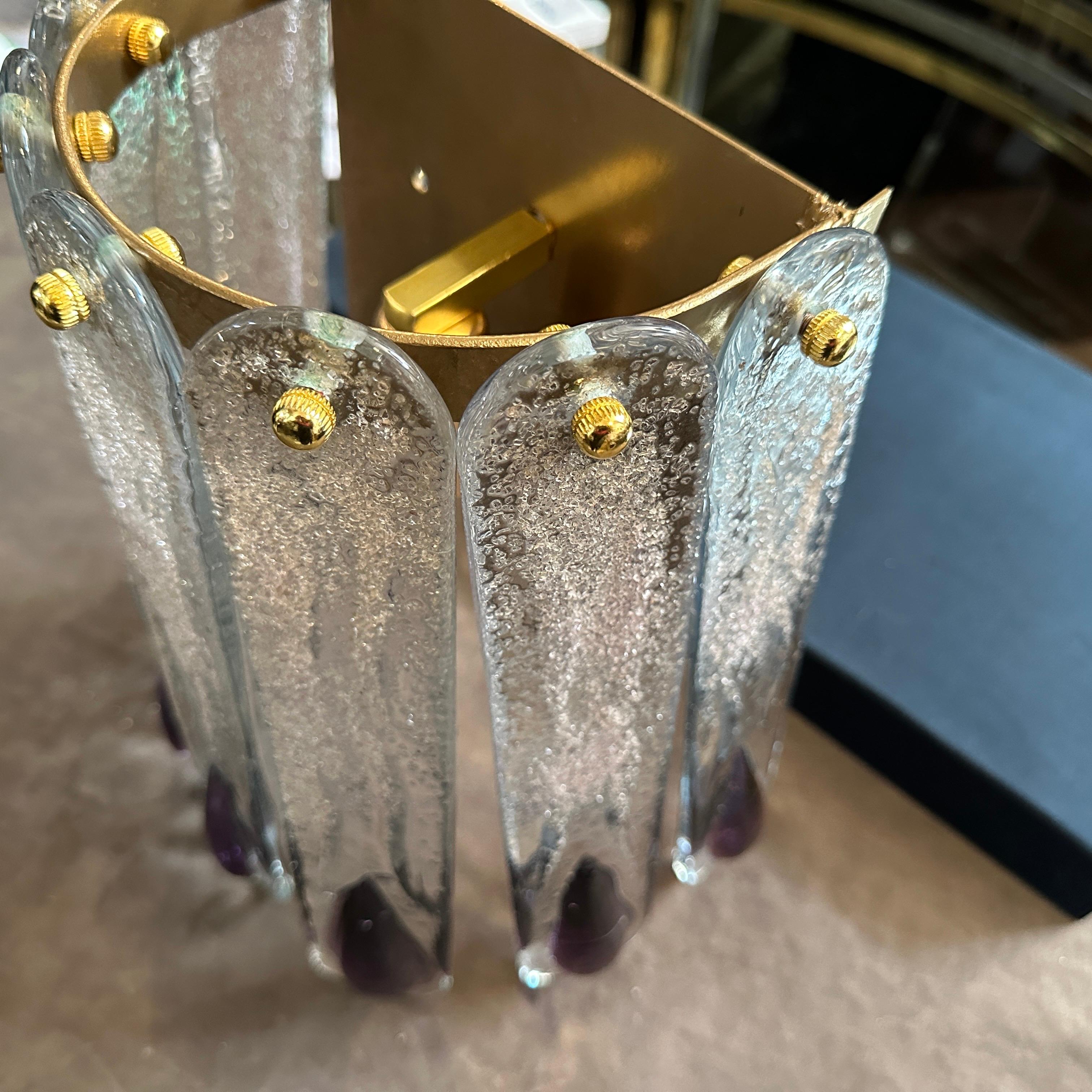 Fatto a mano Lampada da parete in vetro di Murano trasparente e viola della metà del secolo scorso in vendita