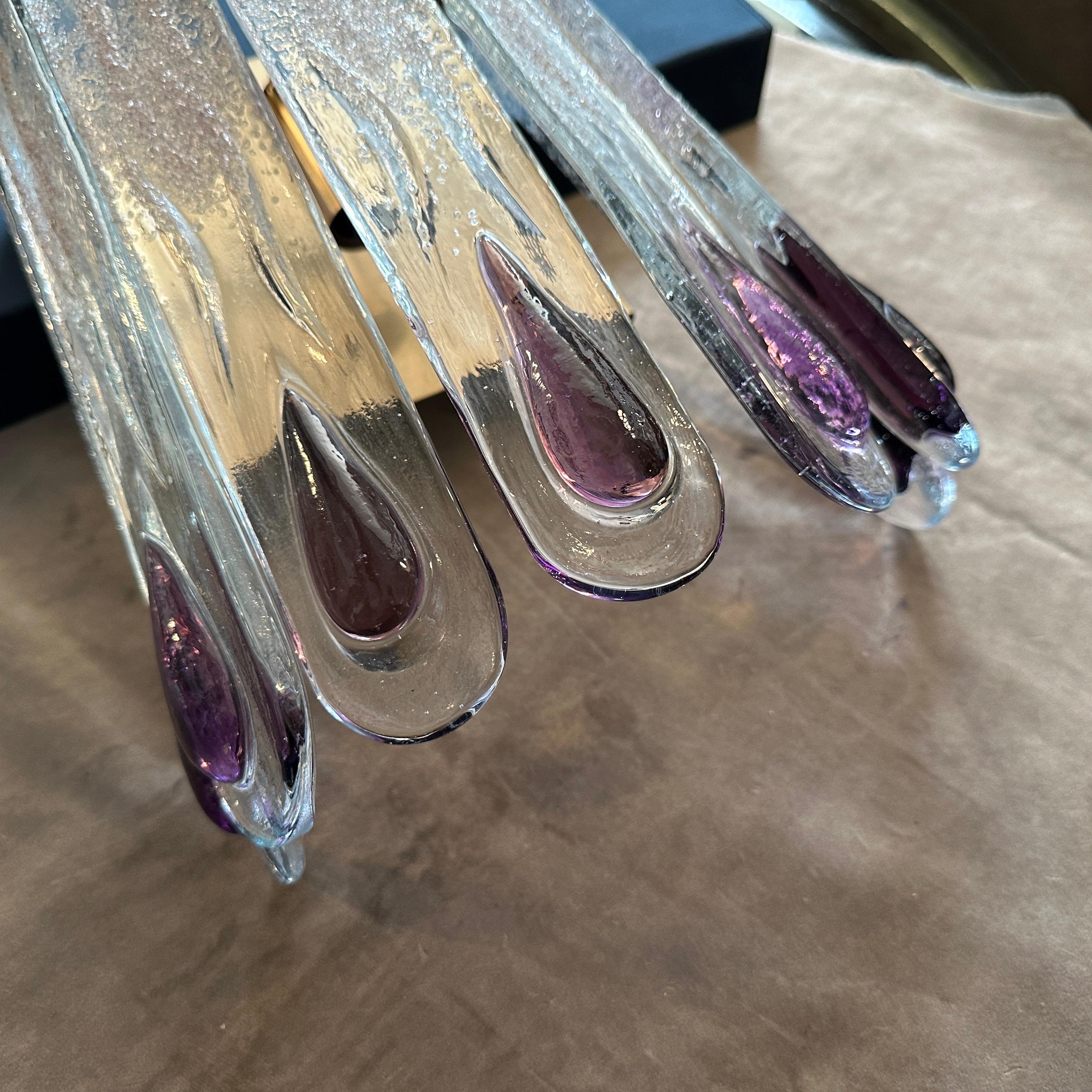 Vetro di Murano Lampada da parete in vetro di Murano trasparente e viola della metà del secolo scorso in vendita