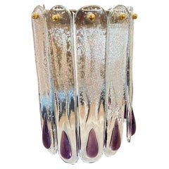 1970s Mid-Century Modern Clear and Purple Murano Glass Wall Sconce