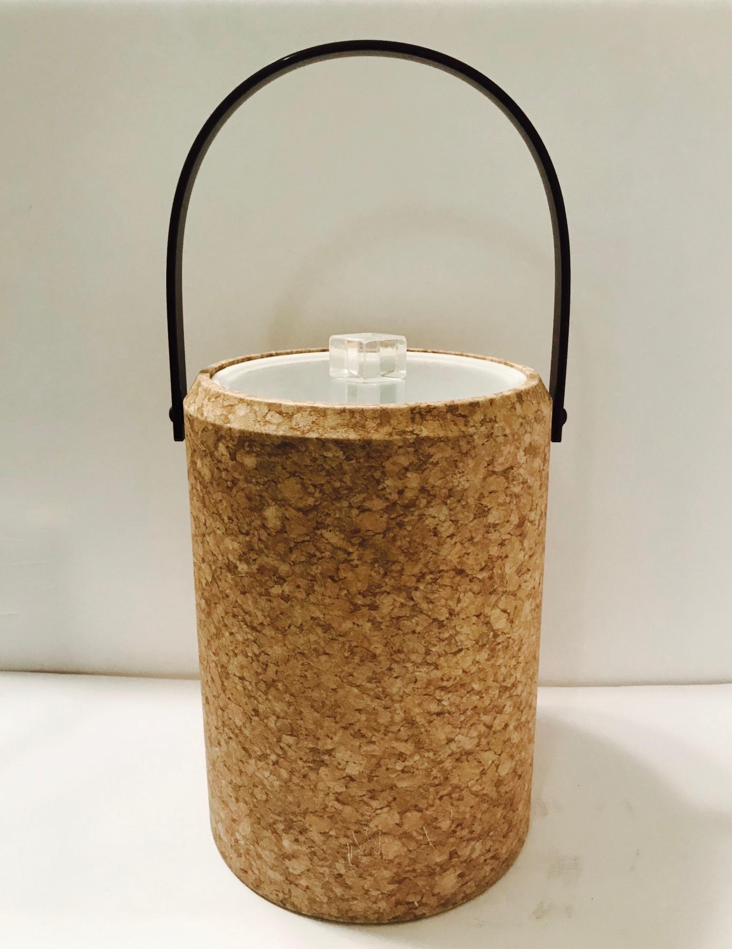 1970s Mid-Century Modern Cork and Lucite Tall Ice Bucket 5