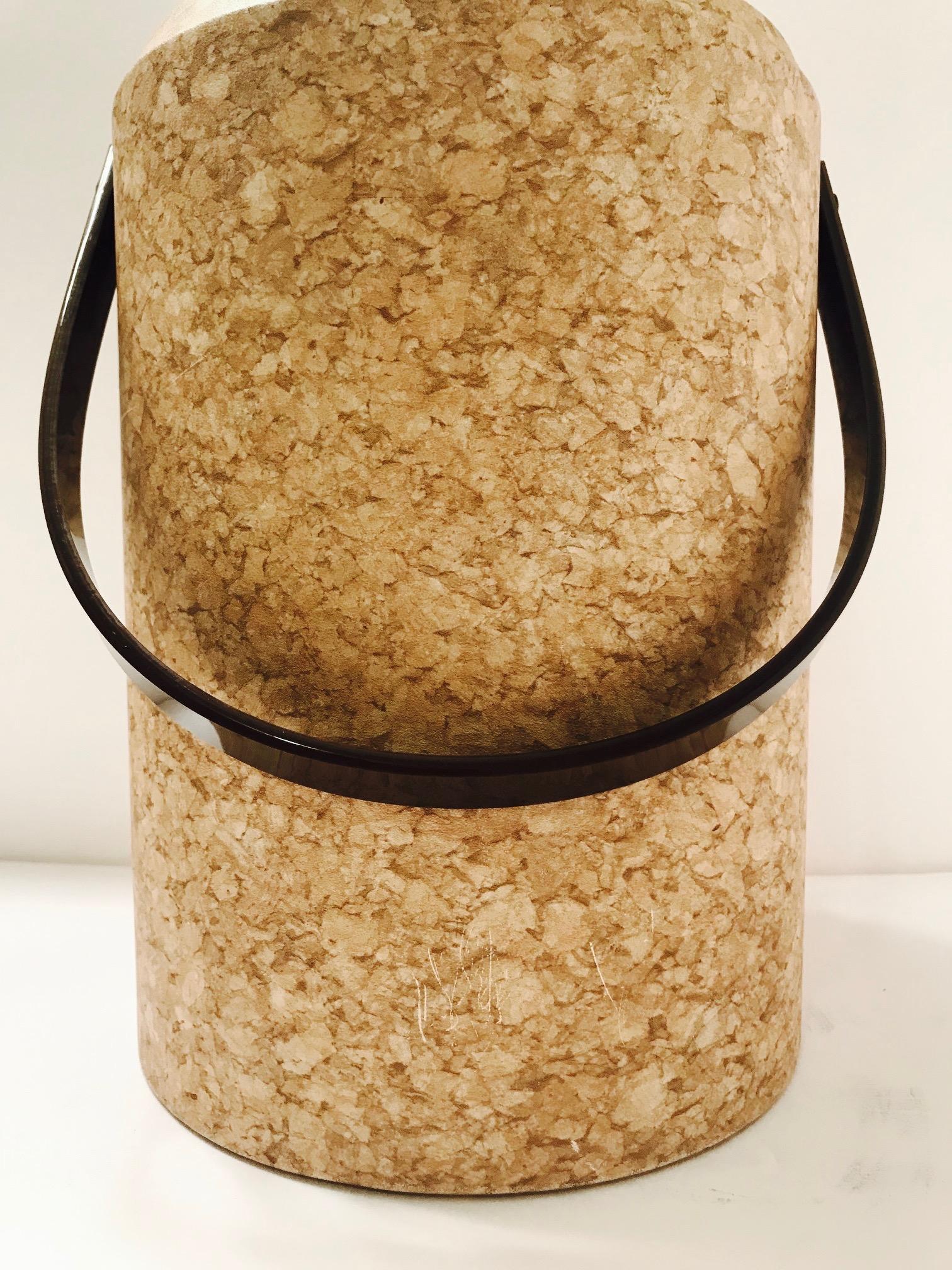 Polished 1970s Mid-Century Modern Cork and Lucite Tall Ice Bucket