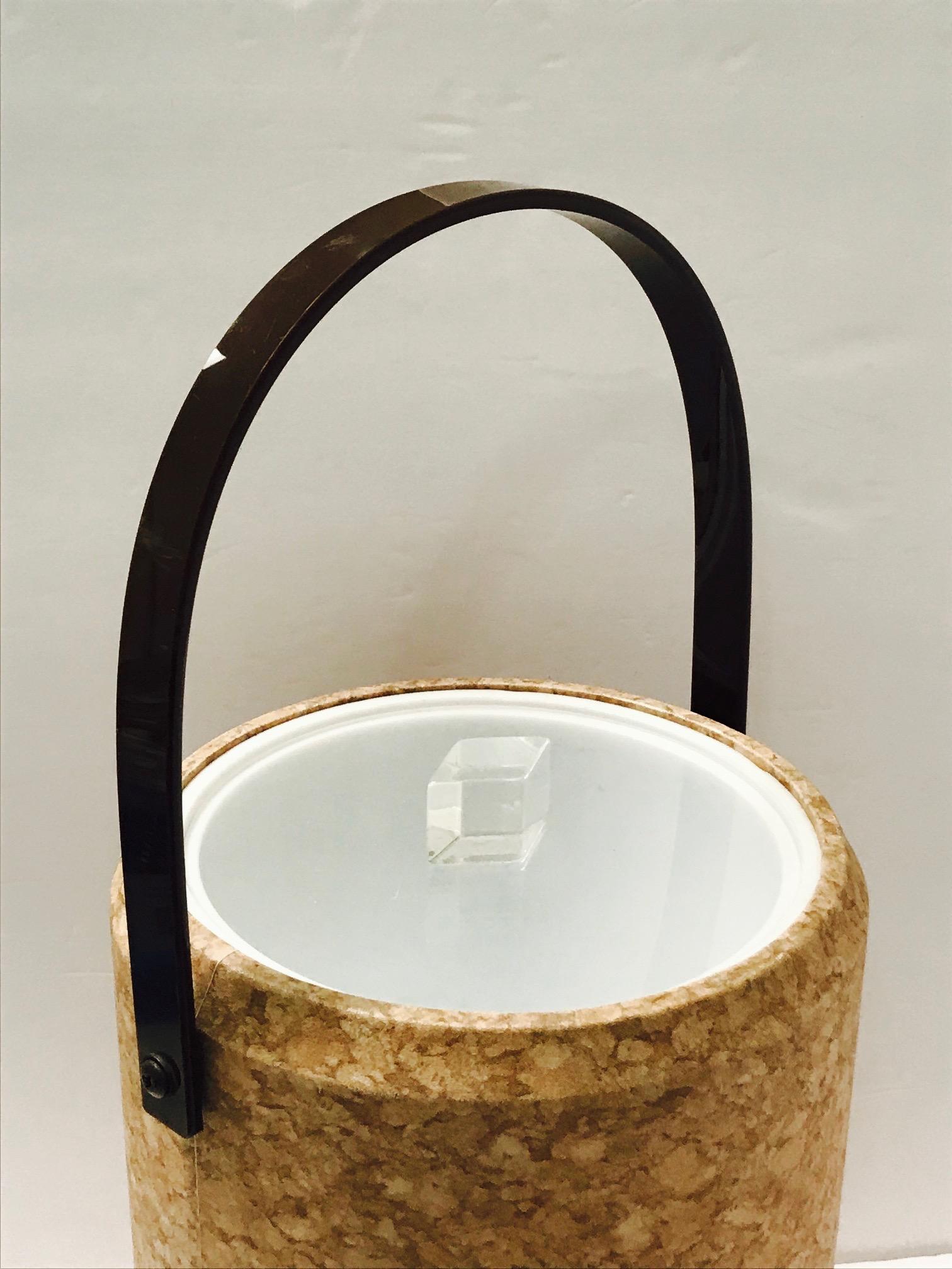 1970s Mid-Century Modern Cork and Lucite Tall Ice Bucket 1