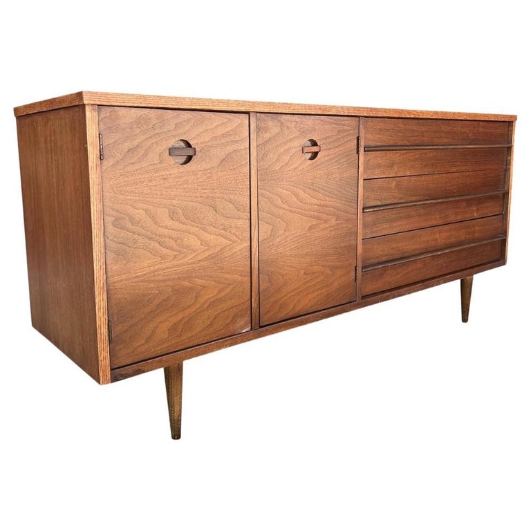 mid century modern credenza dresser Mid-Century Modern Credenza with Brass Accent Pulls, c.1960s