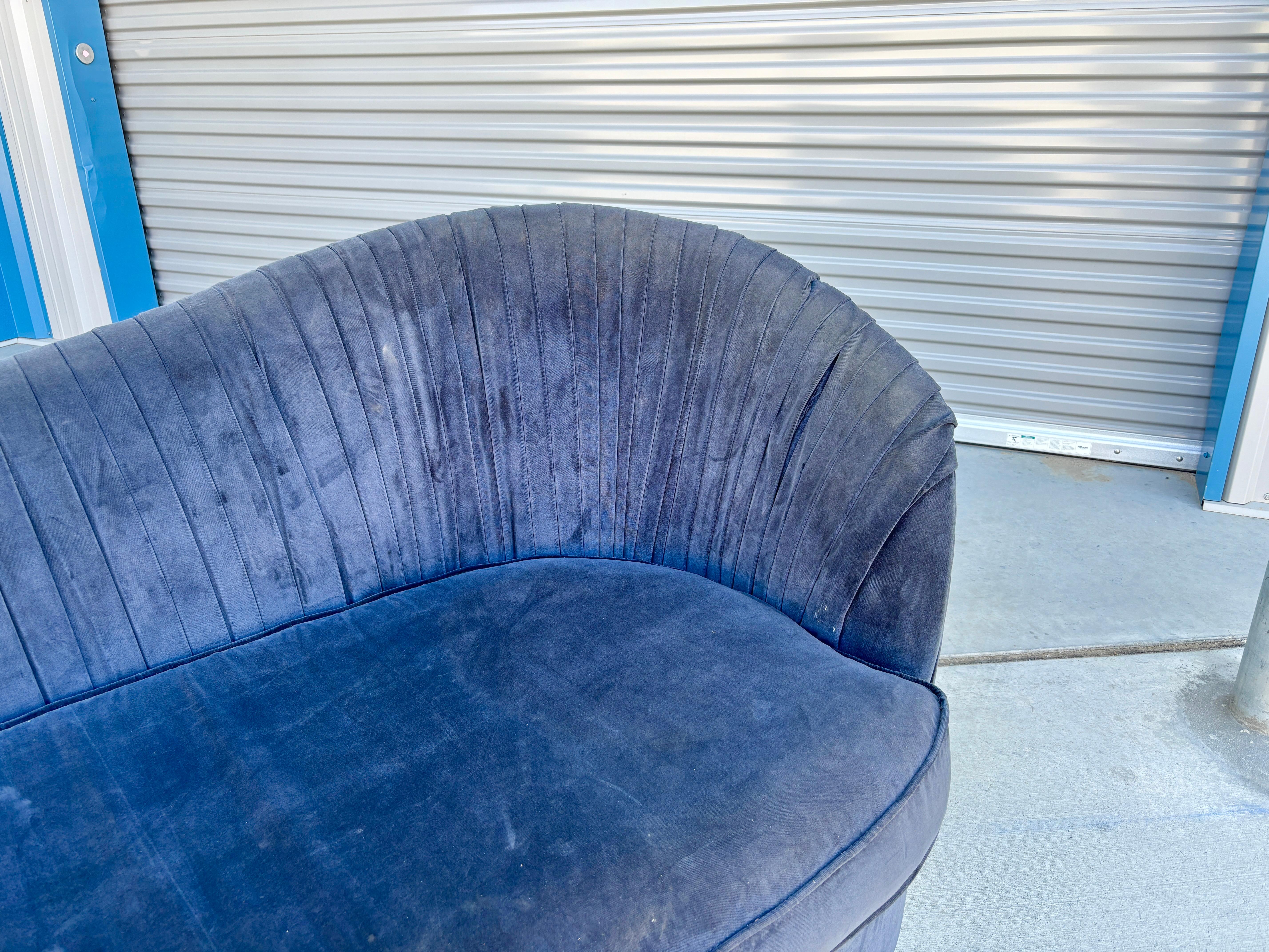 1970s Mid Century Modern Curved Velvet and Chrome Sofa For Sale 6
