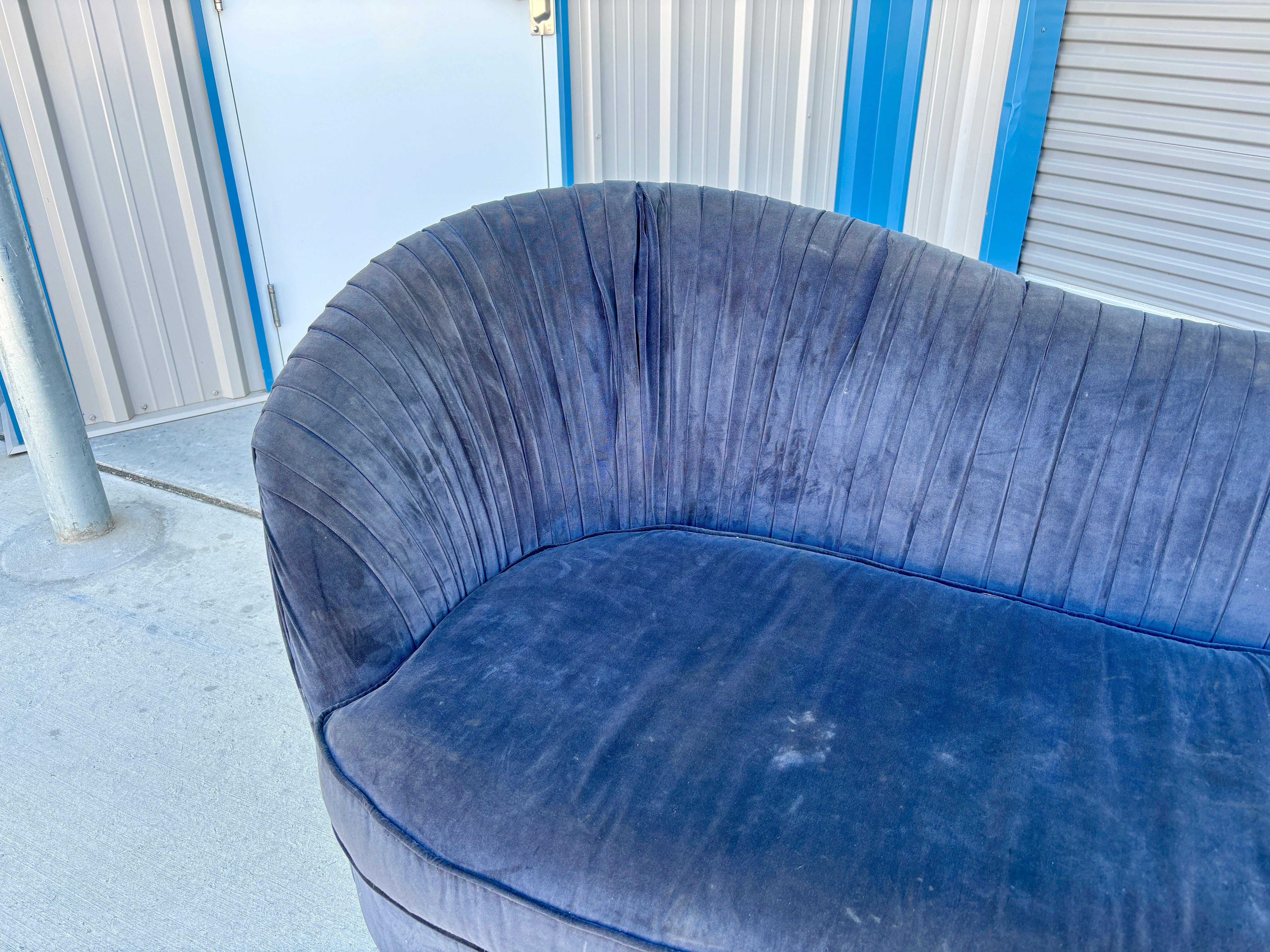 American 1970s Mid Century Modern Curved Velvet and Chrome Sofa For Sale