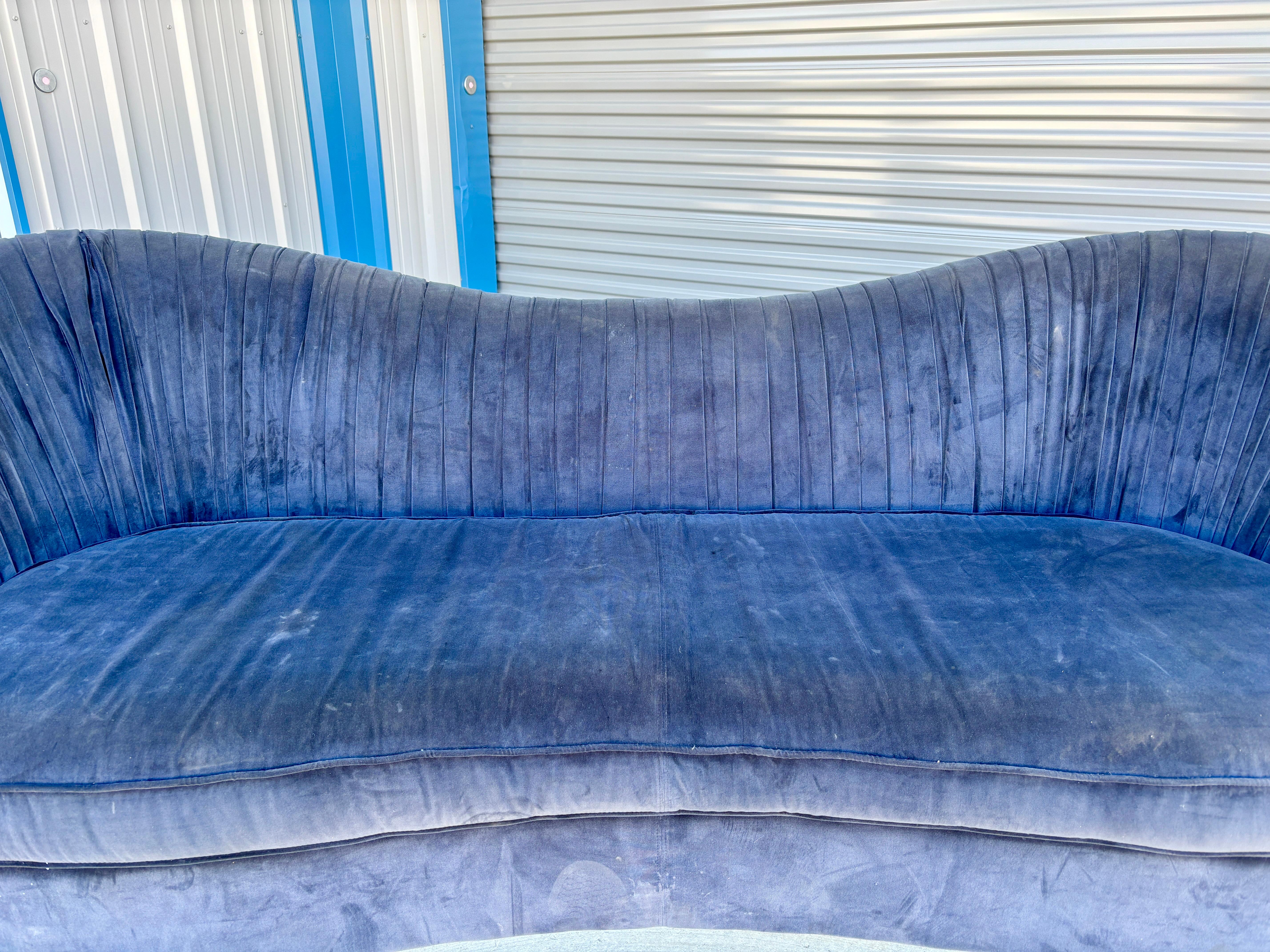 1970s Mid Century Modern Curved Velvet and Chrome Sofa In Good Condition For Sale In North Hollywood, CA