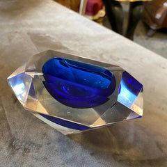 1970s Mid-Century Modern Faceted Sommerso Blue Murano Glass Ashtray by Seguso