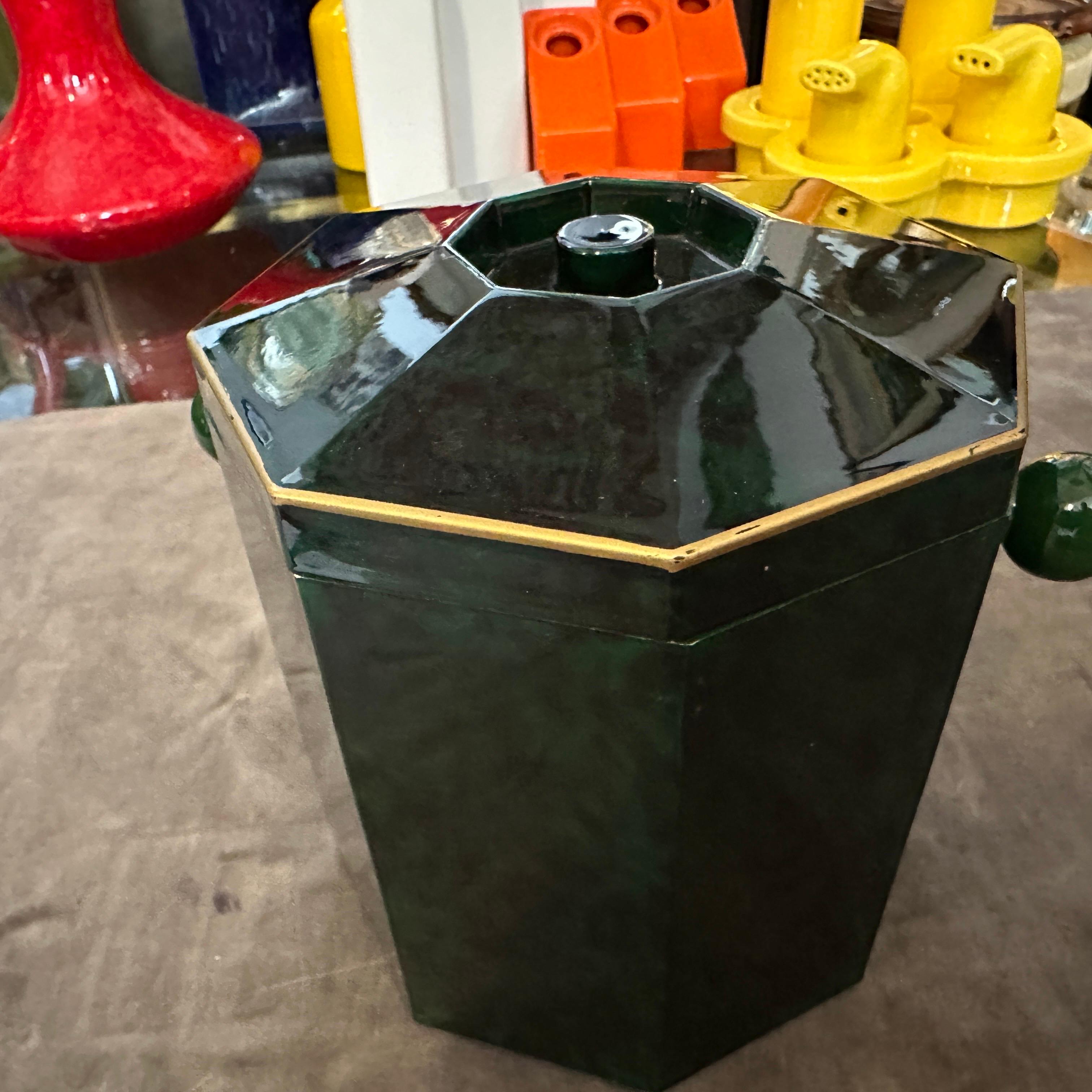 1970s Mid-Century Modern Fake Malachite Lucite and Brass Italian Ice Bucket For Sale 5