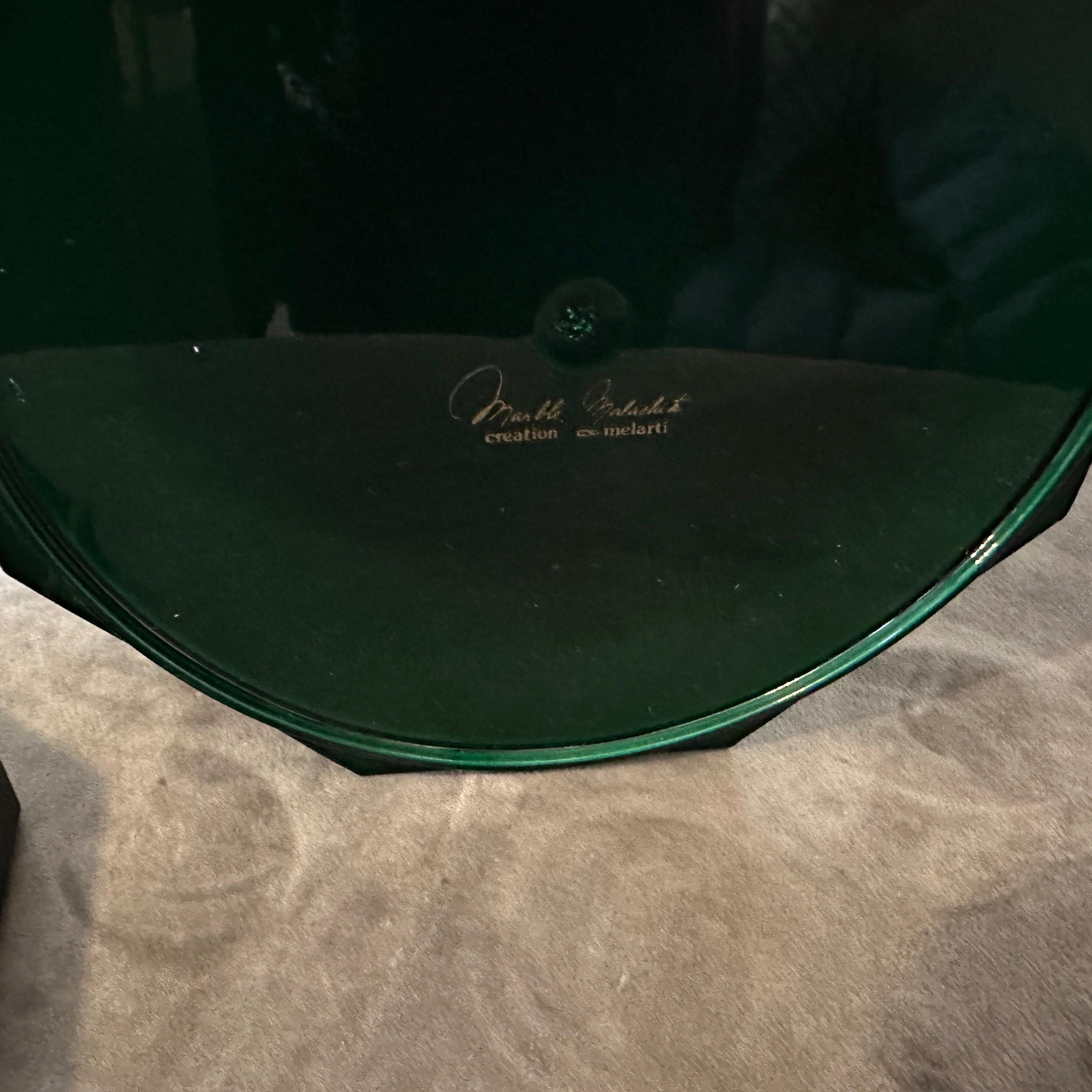 1970s Mid-Century Modern Fake Malachite Lucite and Brass Italian Ice Bucket For Sale 1