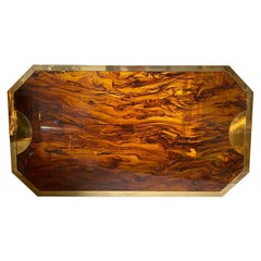 1970s Mid-Century Modern Fake Tortoise Lucite and Brass Italian Serving Tray