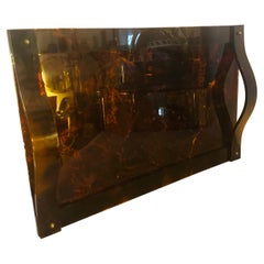 1970s Mid-Century Modern Fake Tortoise Lucite Tray in the manner of Dior Home