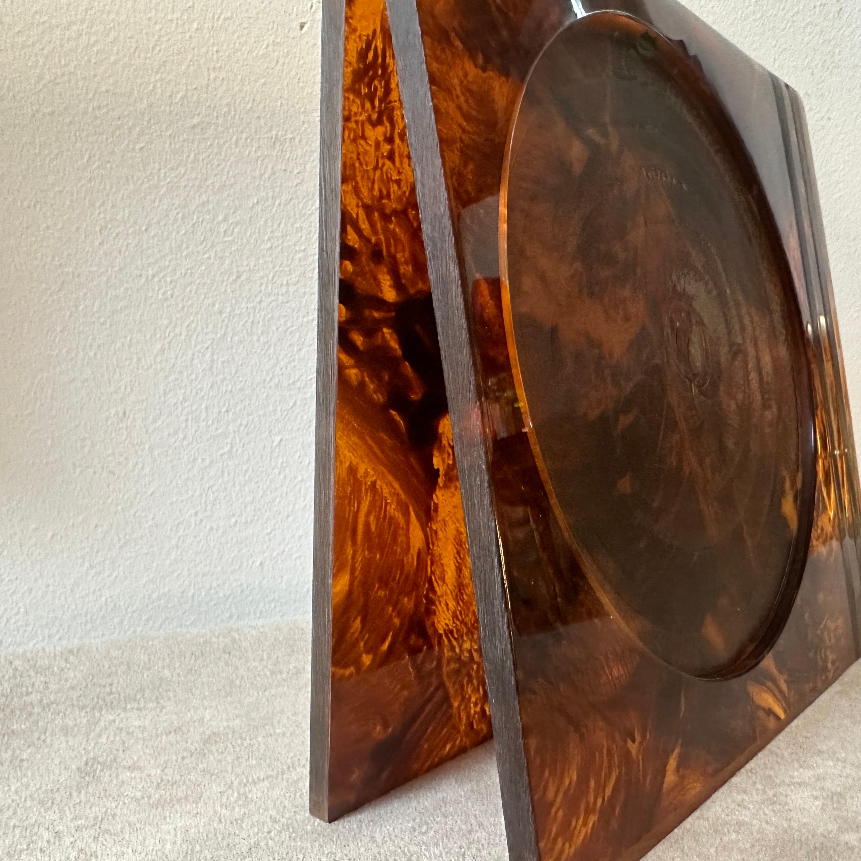 1970s Mid-Century Modern Fake Tortoise Shell Lucite and Brass Picture Frame For Sale 1