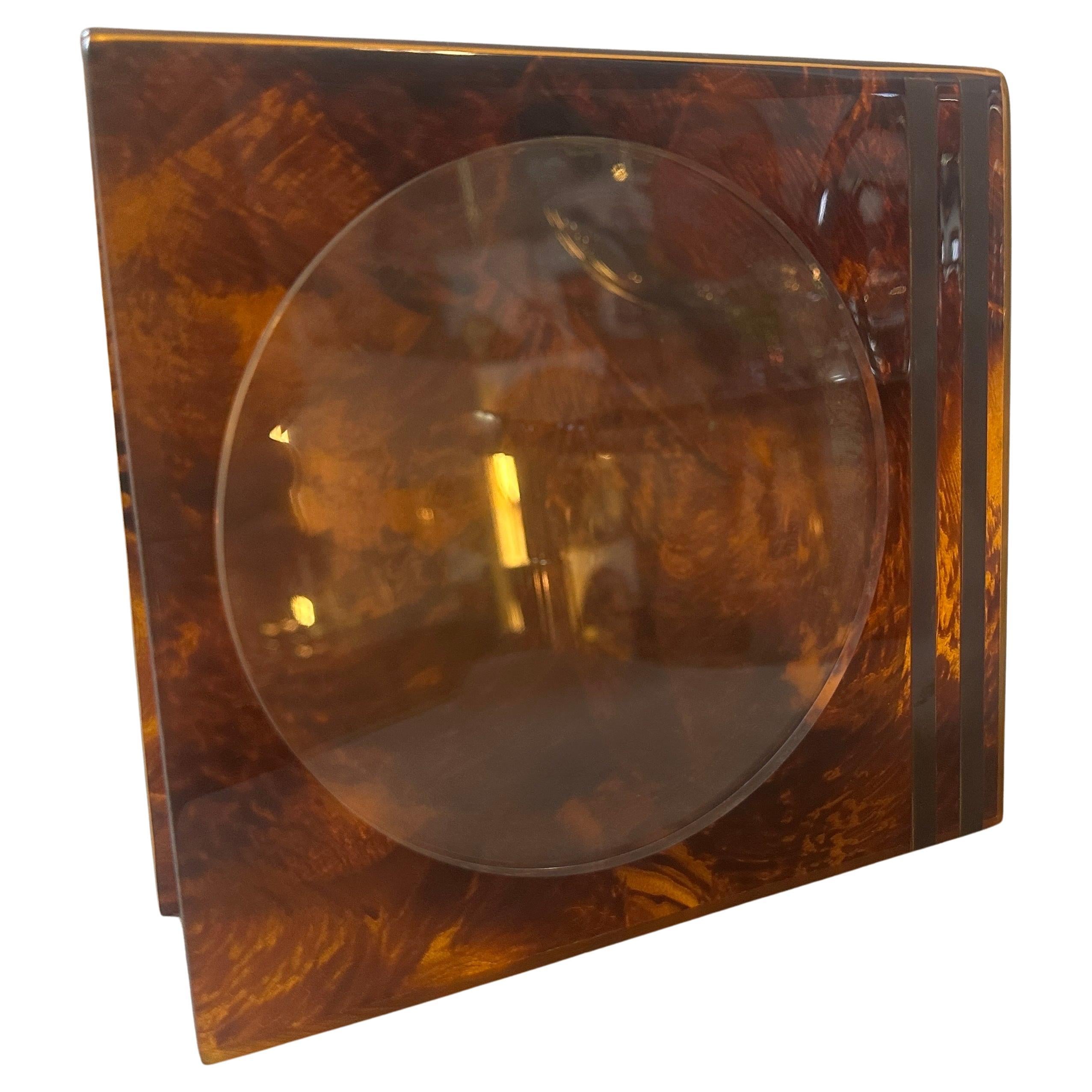 1970s Mid-Century Modern Fake Tortoise Shell Lucite and Brass Picture Frame For Sale