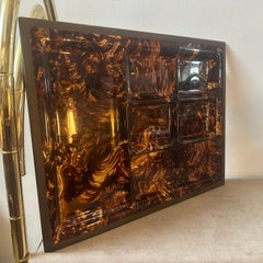 1970s Mid-Century Modern Fake Tortoiseshell Lucite and Brass Appetizer Tray