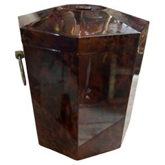 1970s Mid-Century Modern Fake Tortoiseshell Lucite and Brass French Ice Bucket