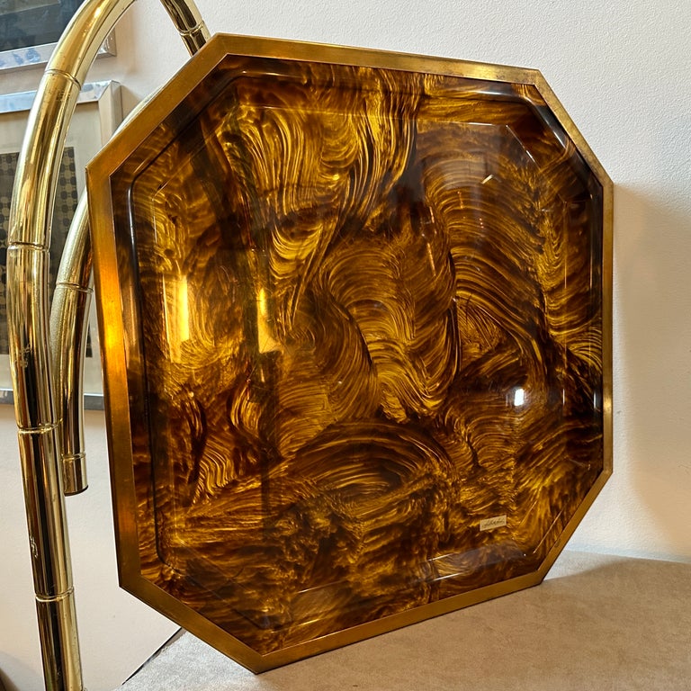 1970S Mid-Century Modern Fake Tortoiseshell Lucite and Brass Octagonal Tray  For Sale at 1stDibs
