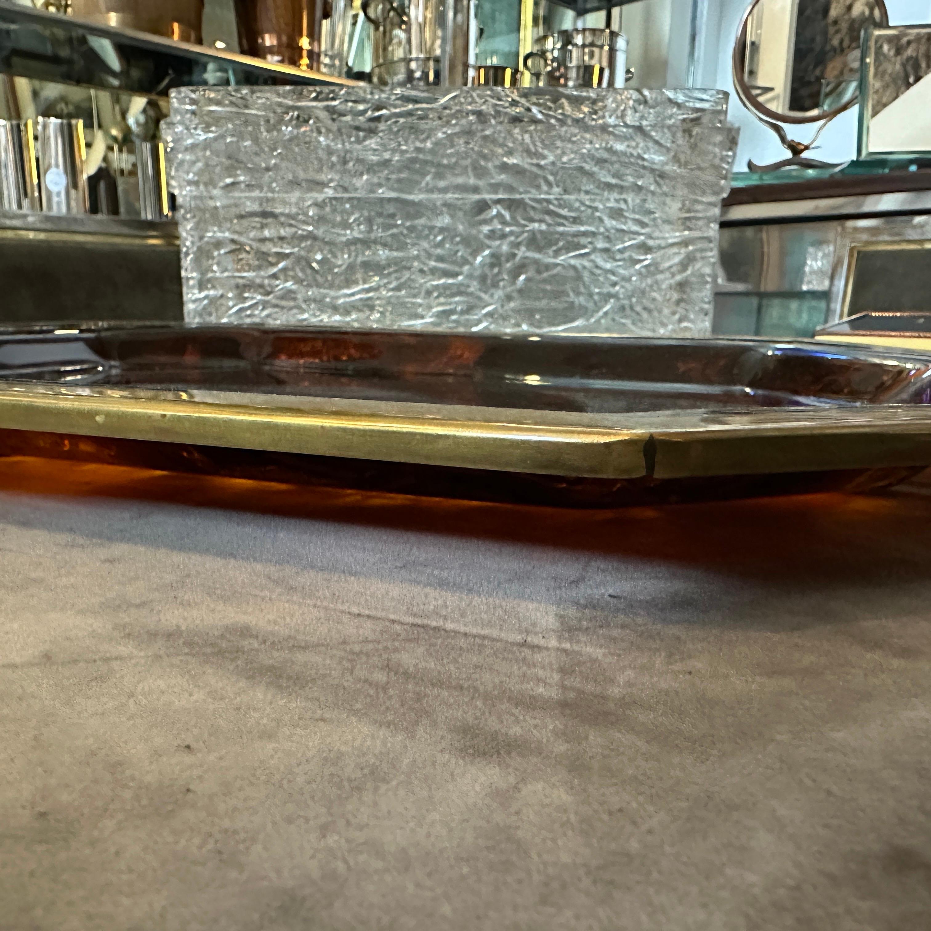1970S Mid-Century Modern Fake Tortoiseshell Lucite and Brass Octagonal Tray For Sale 4