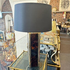1970s Mid-Century Modern Fake Tortoiseshell Lucite and Silver Plate Table Lamp