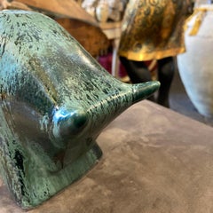 1970s Mid-Century Modern Fat Lava Green Ceramic German Bull by Otto Keramik