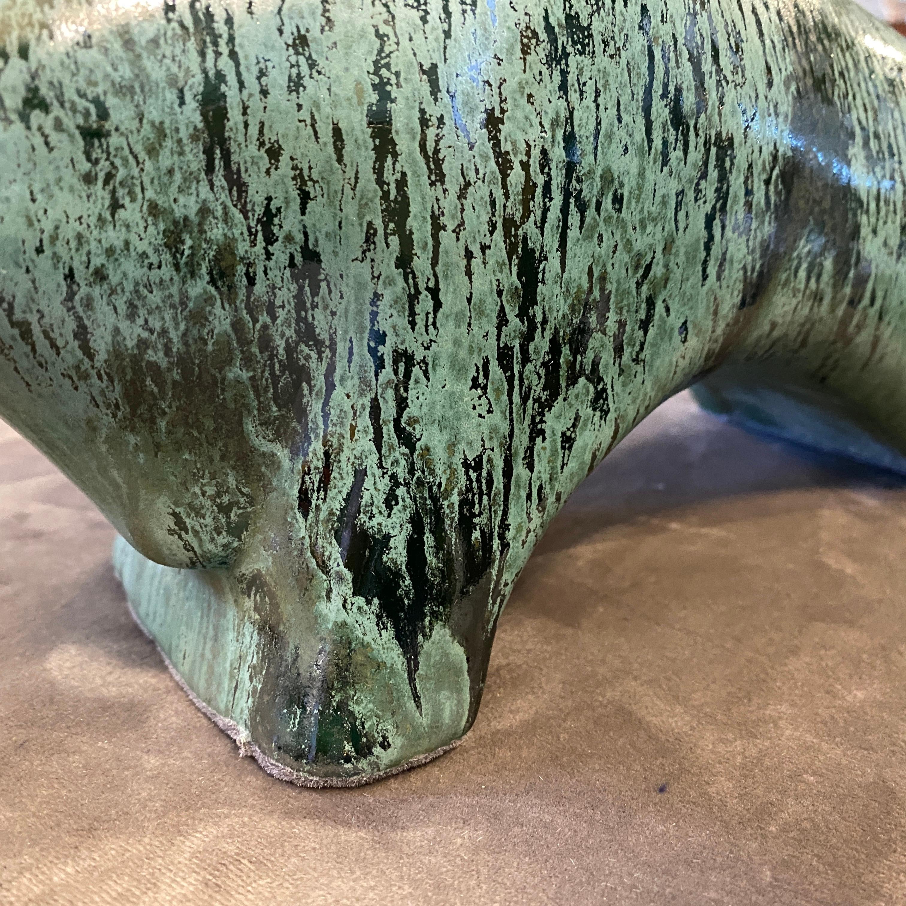 1970s Mid-Century Modern Fat Lava Green Ceramic German Bull by Otto Keramik 2