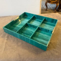 1970s Mid-Century Modern Faux Malachite Lucite Rectangular Aperitivo Tray by B.B