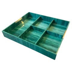 1970s Mid-Century Modern Faux Malachite Lucite Rectangular Aperitivo Tray by B.B