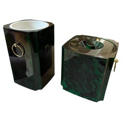 1970s Mid-Century Modern Faux Malachite Plastic Ice Bucket and Wine Cooler