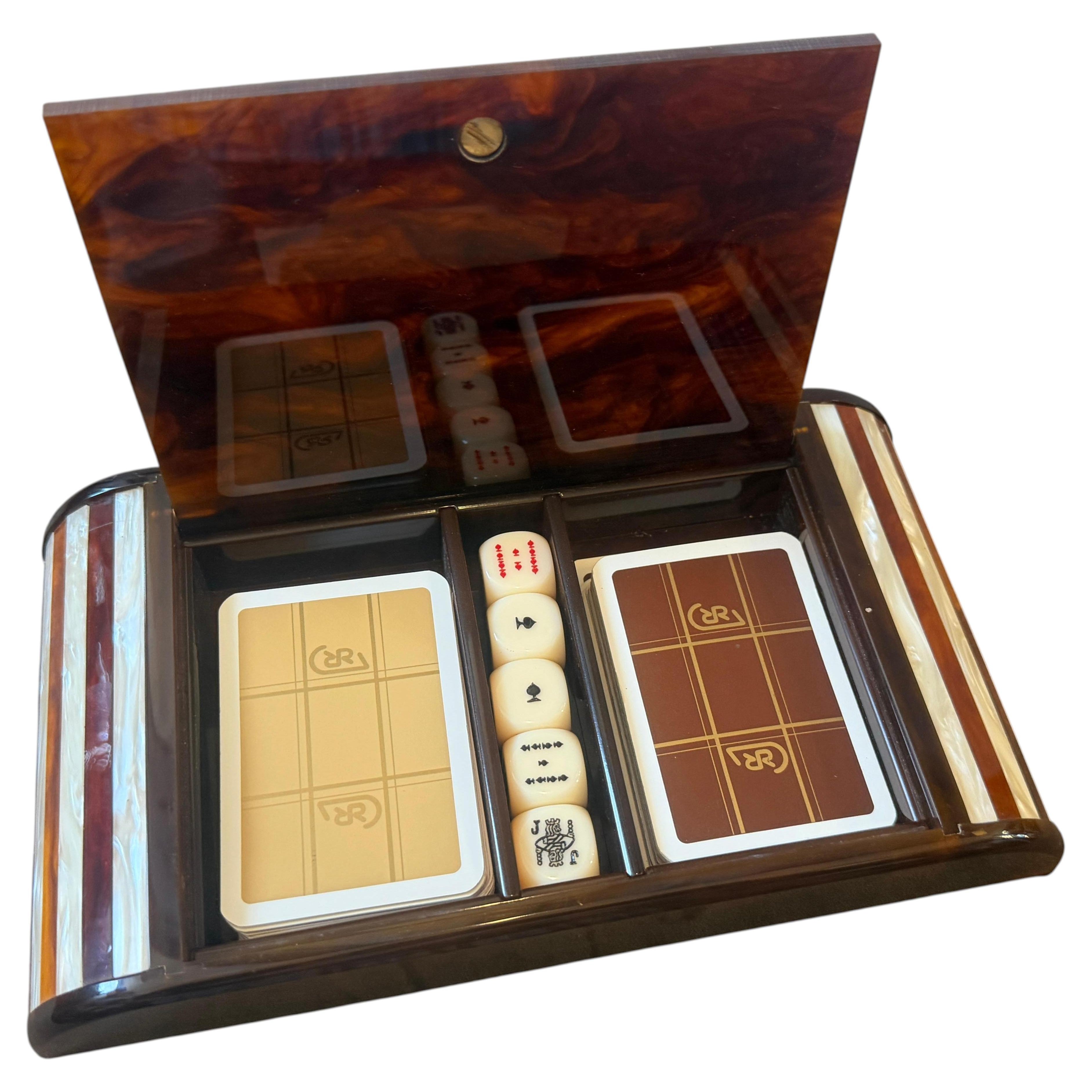1970s Mid-Century Modern Faux Tortoiseshell Lucite Games Box by Renzo Romagnoli For Sale
