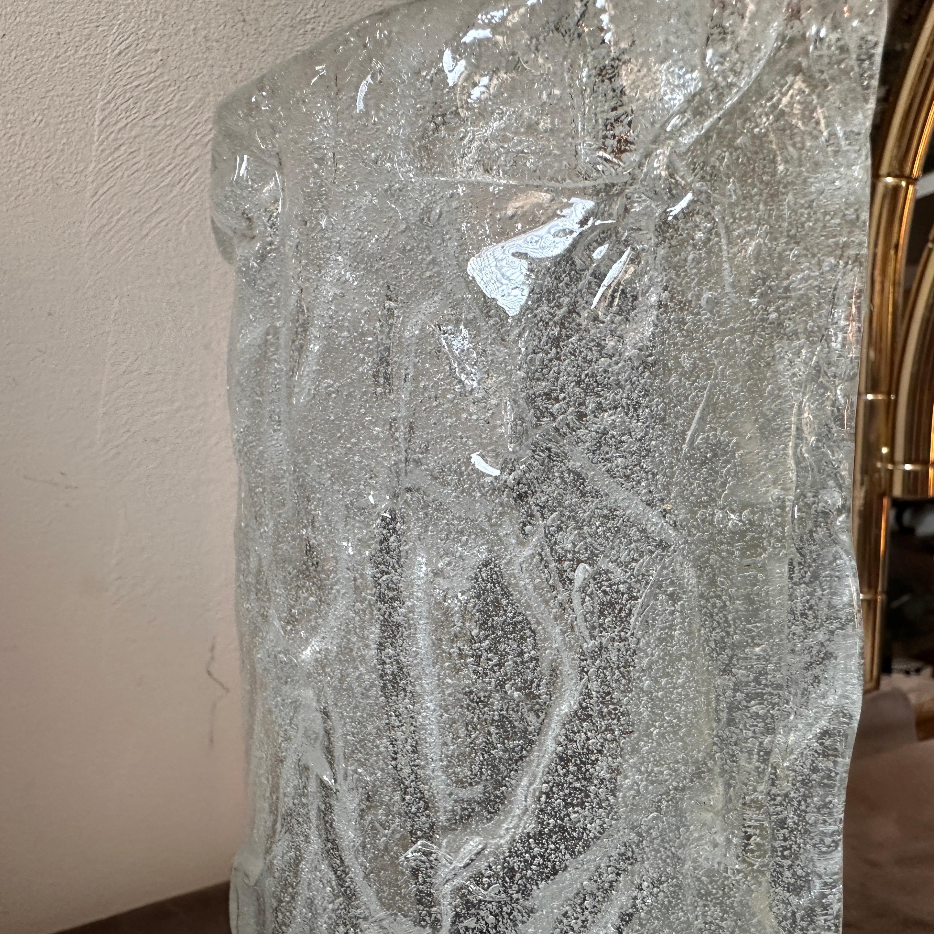 1970s Mid-Century Modern Frosted Murano Glass Rectangular Wall Sconce For Sale 1