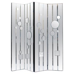 1970 Mid Century Modern Fully Mirrored 4 Panel Large Room Dividing Screen (écran de séparation de pièces)
