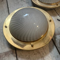 1970s Mid-century Modern Gilded Metal and Murano Glass Ceiling or Wall Light