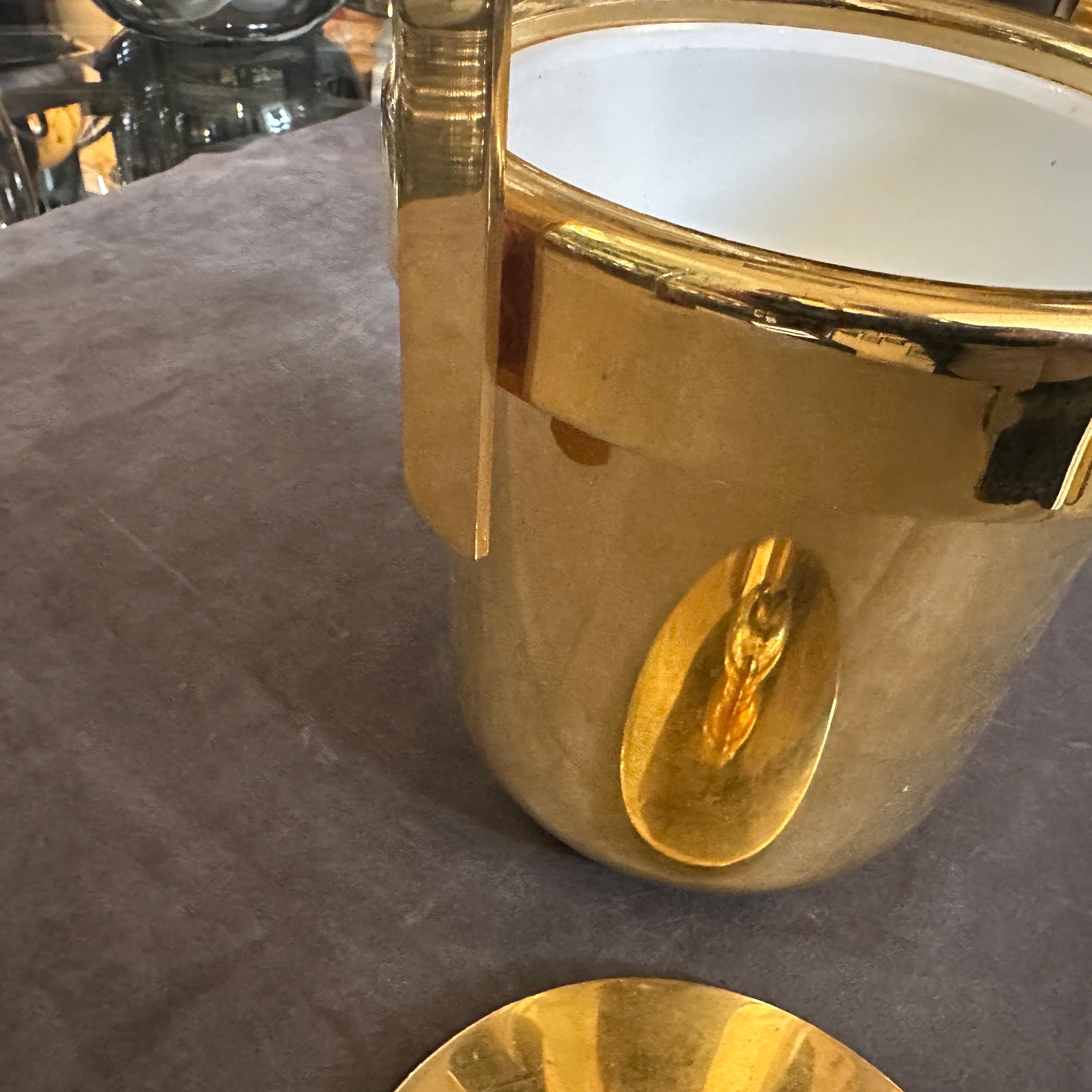 1970s Mid-Century Modern Gilded Metal Italian Ice Bucket For Sale 6