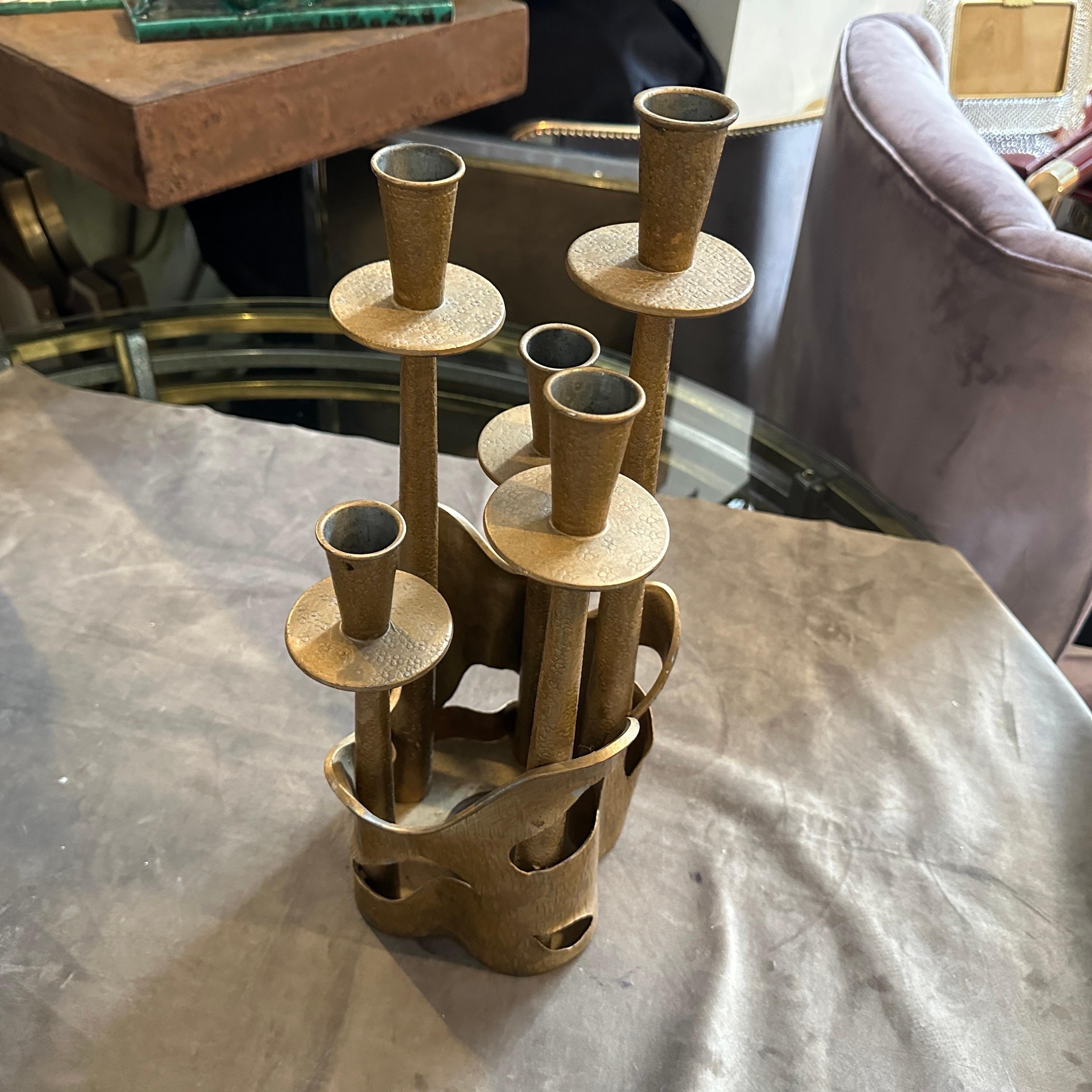 Chandelier sculpté en étain doré du Prof. Ceccherini, années 1970, Mid-Century Modern en vente 7