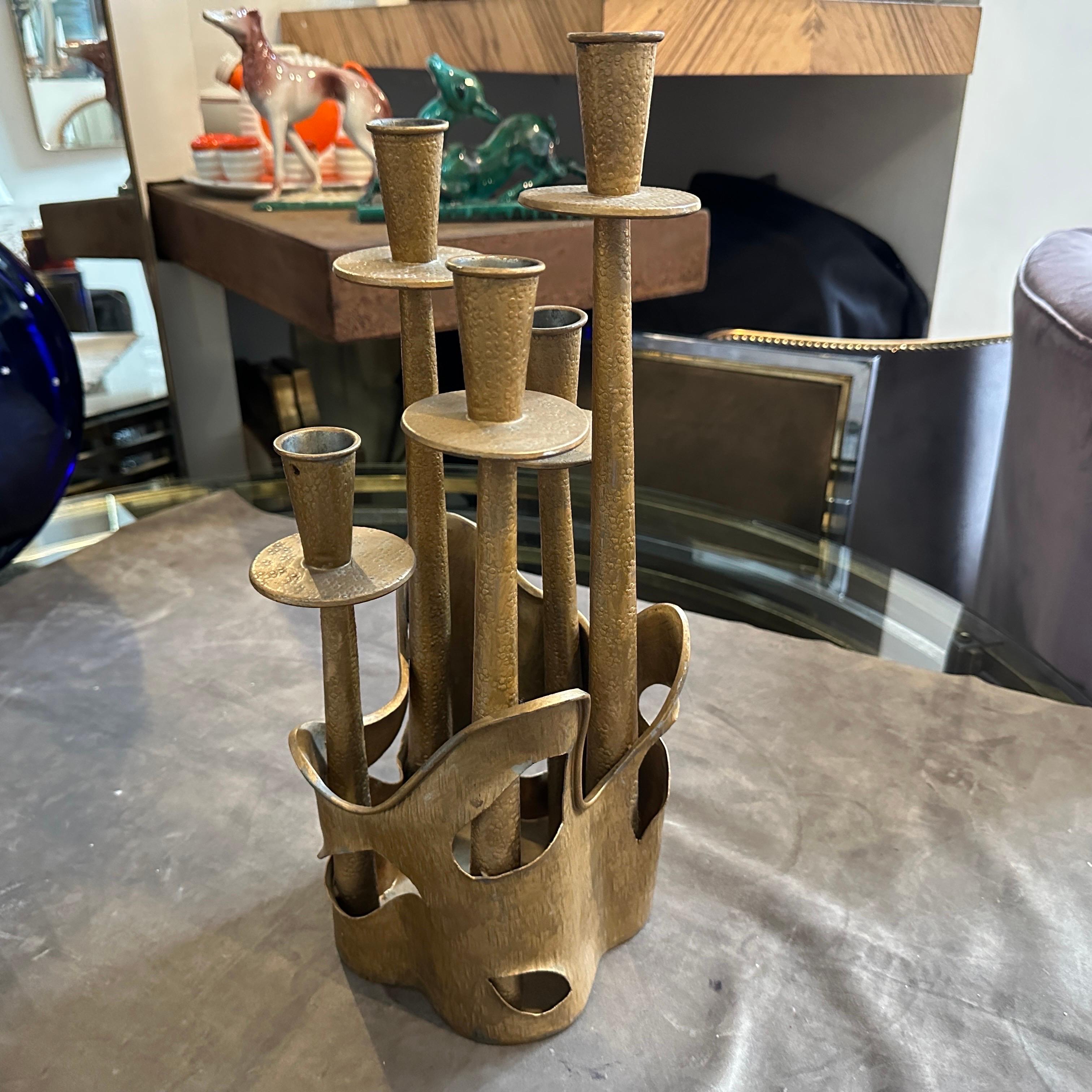 Métal Chandelier sculpté en étain doré du Prof. Ceccherini, années 1970, Mid-Century Modern en vente