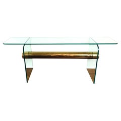 1970s Mid-Century Modern Glass & Brass Cylinder Console Table