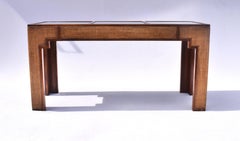 1970s Mid Century Modern Grasscloth Parsons Console Table