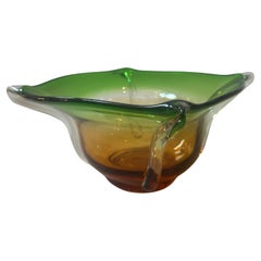 1970s Mid-Century Modern Green and Yellow Sommerso Murano Glass Bowl by Seguso