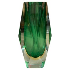 1970s Mid-Century Modern Green Faceted Murano Glass Vase by Seguso