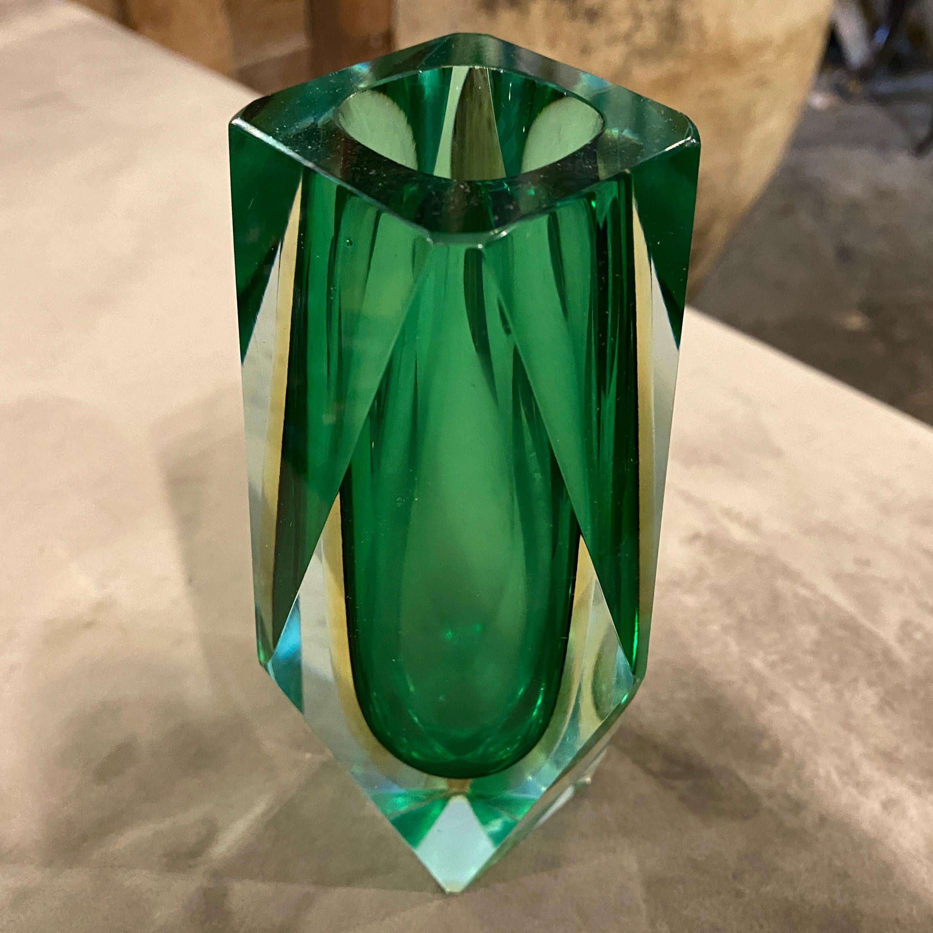 20th Century 1970s Mid-Century Modern Green Faceted Murano Glass Vase by Seguso For Sale