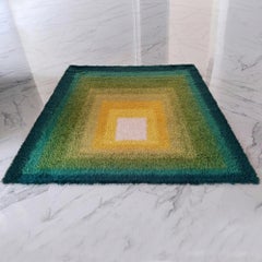 1970s Mid-Century Modern "Homage to the Square" Shag Rug – Geometric Op-Art Text