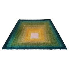 1970s Mid-Century Modern "Homage to the Square" Shag Rug – Geometric Op-Art Text