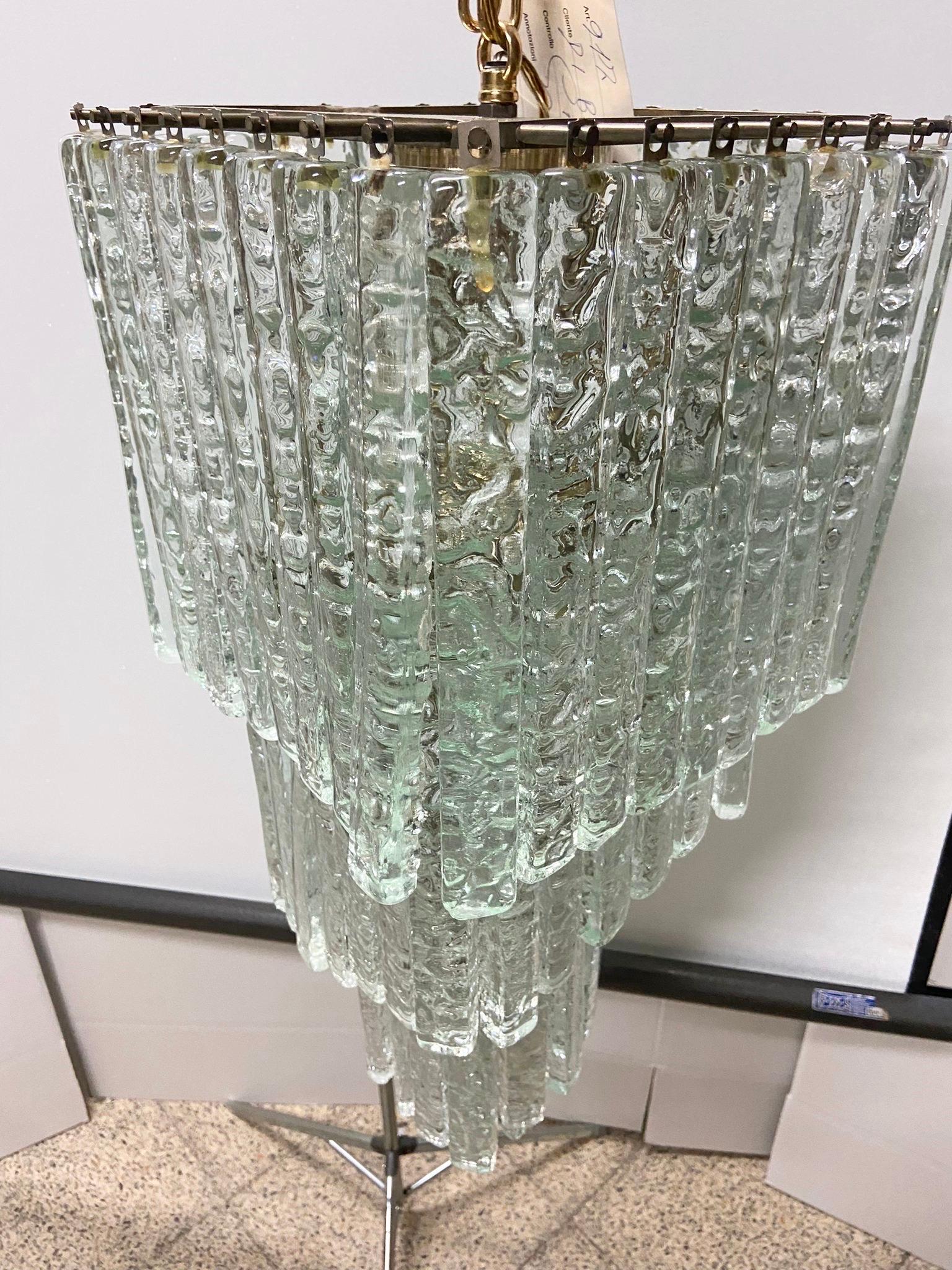1970s Mid-Century Modern Ice effect Murano Glass Cascading Chandelier by Mazzega For Sale 2