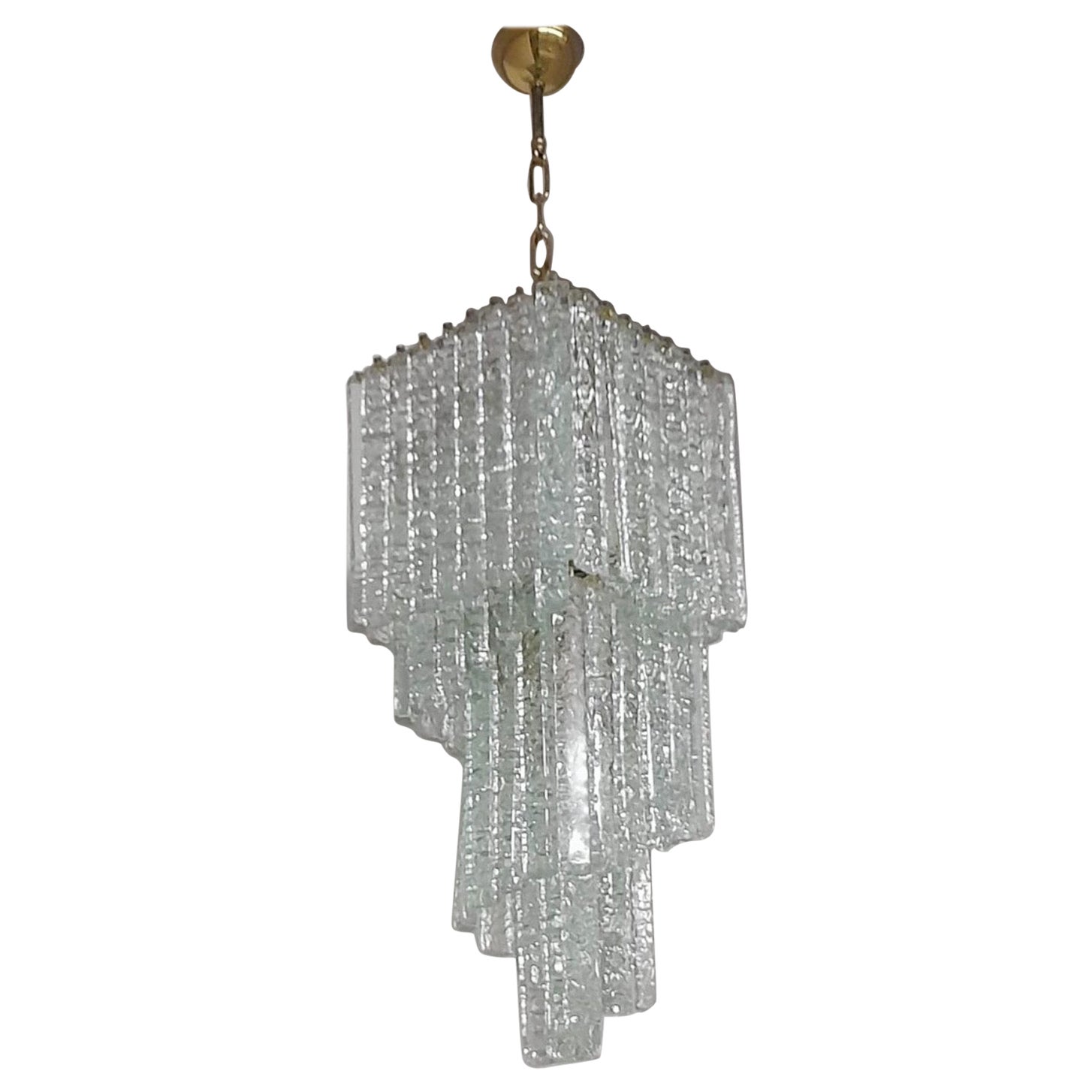 Lampadario a cascata in vetro di Murano effetto ghiaccio della metà del secolo scorso, di Mazzega Murano