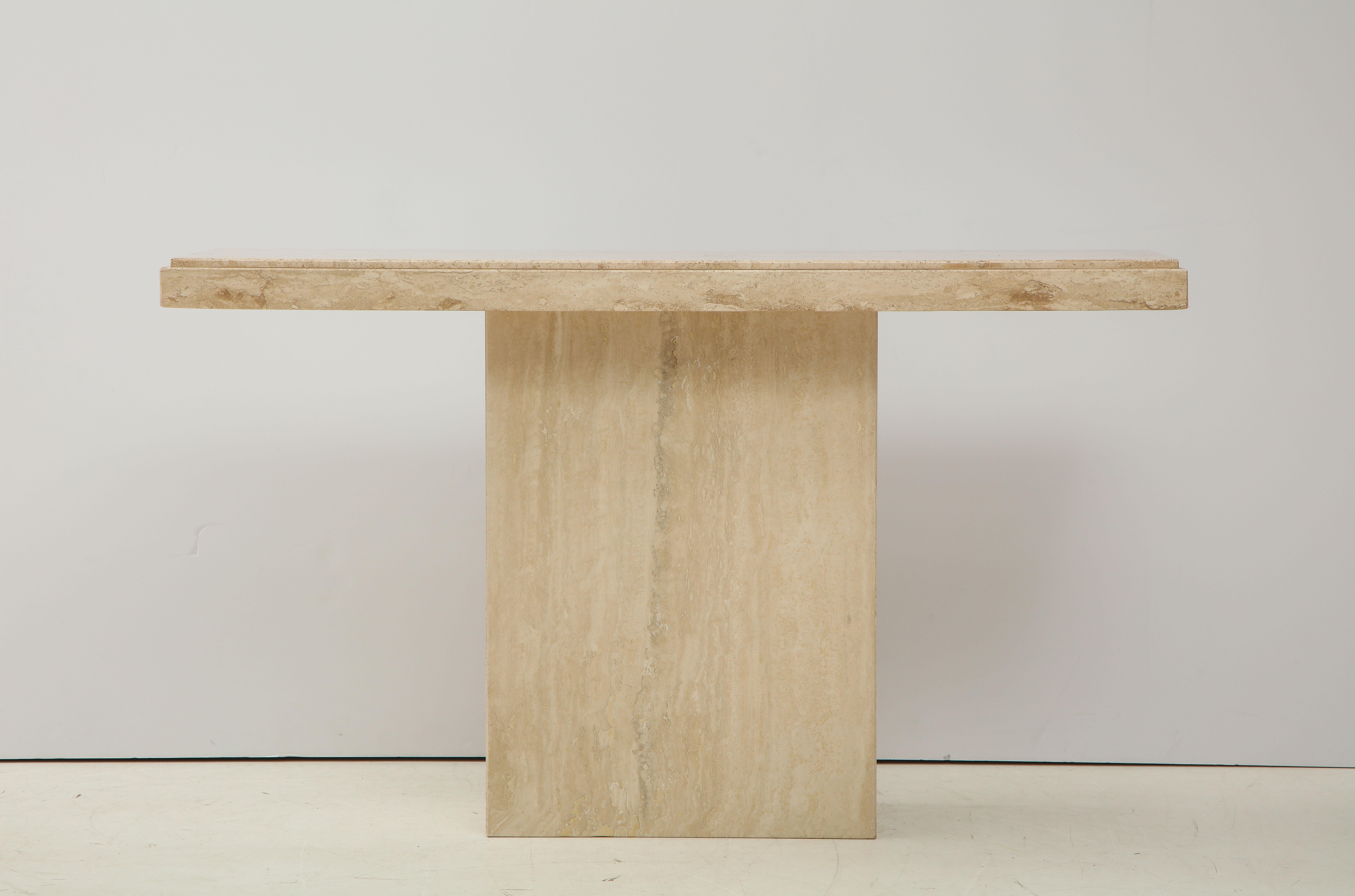 Stunning 1970s Mid-Century Modern travertine console, in vintage original condition with minor wear and patina due to age and use.

There is two available price is for each.
