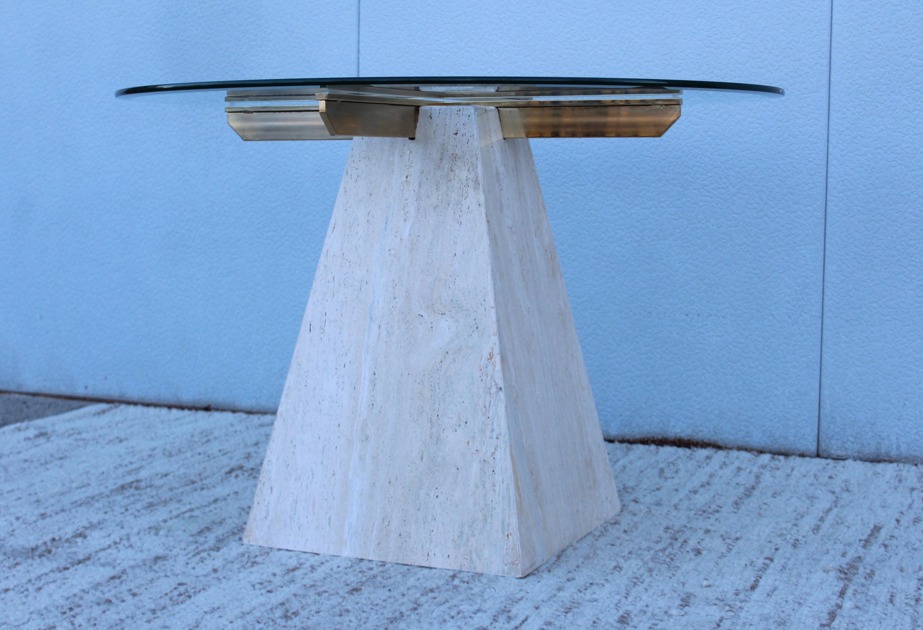 Late 20th Century 1970s Mid-Century Modern Italian Travertine Dining Table For Sale