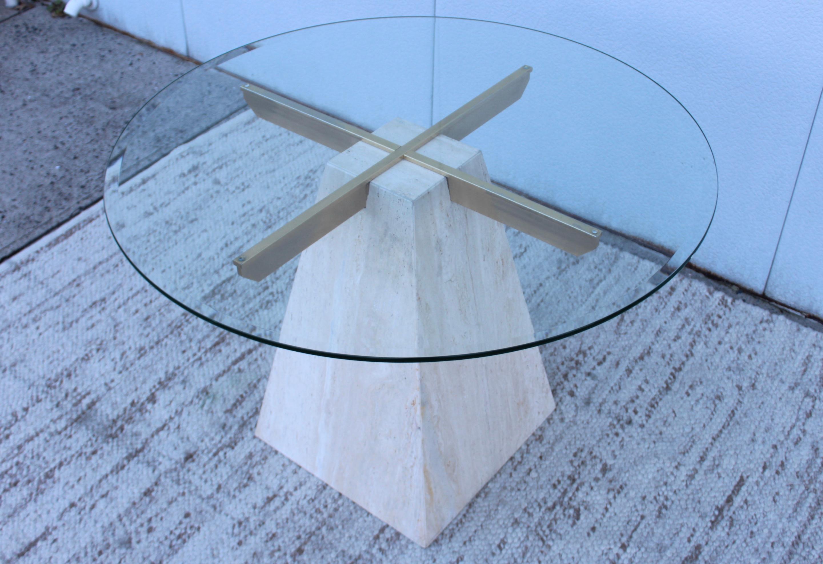 Glass 1970s Mid-Century Modern Italian Travertine Dining Table For Sale