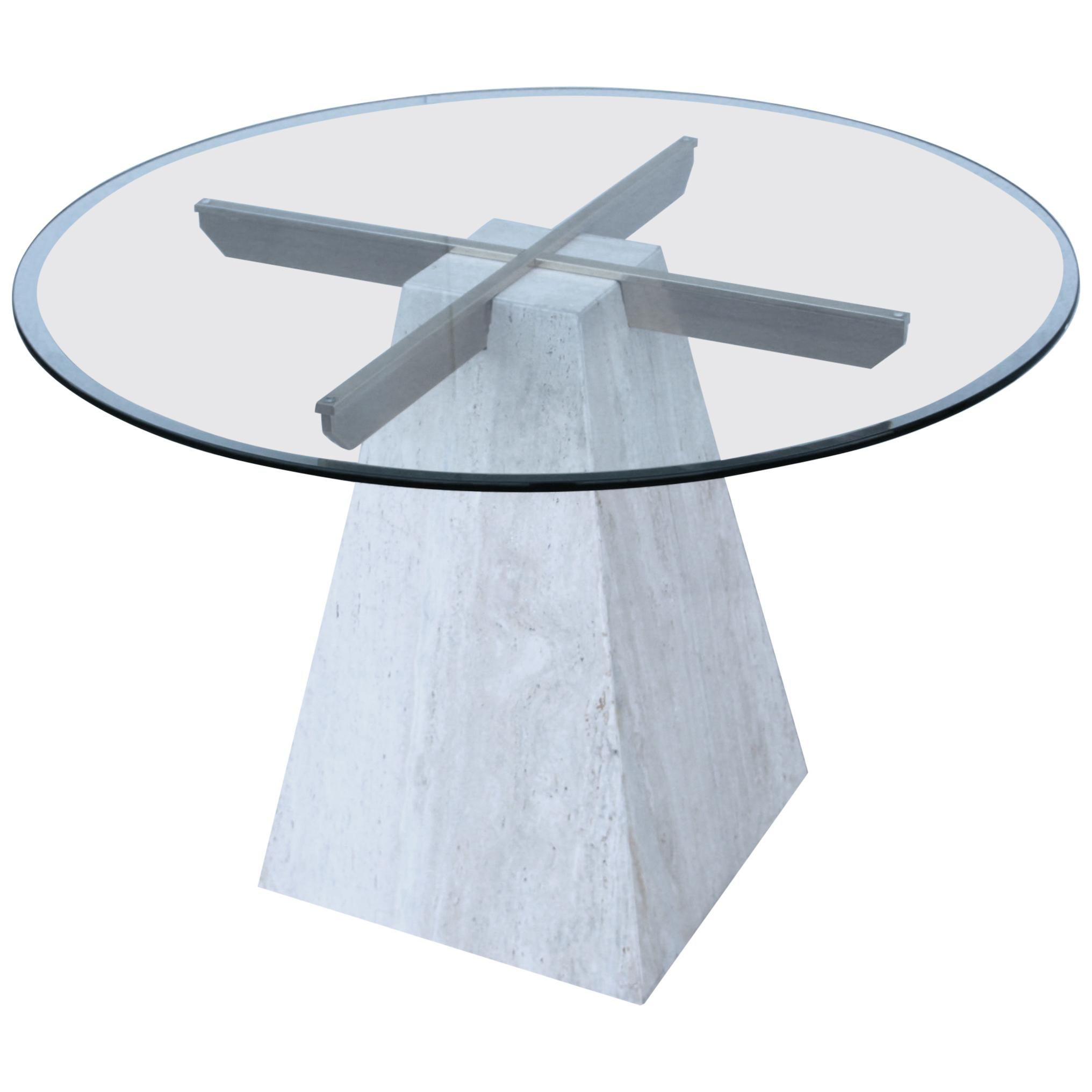 Mesa de comedor italiana de travertino moderna de mediados de siglo de 1970