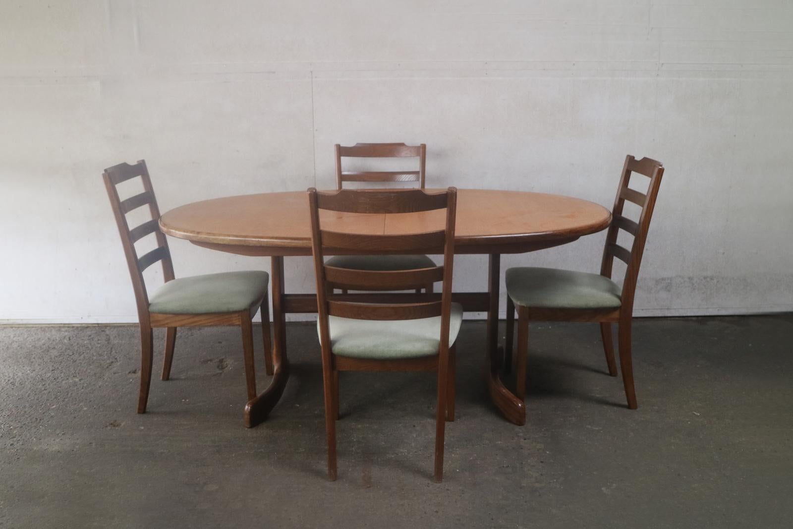 Velvet 1970s Mid-Century Modern Large G Plan Dining Table and Chairs For Sale